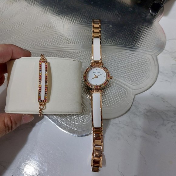 ANNE KLEIN Women's Quartz Rose Gold Premium Crystal Accented Watch Bracelet SET - Picture 4 of 12